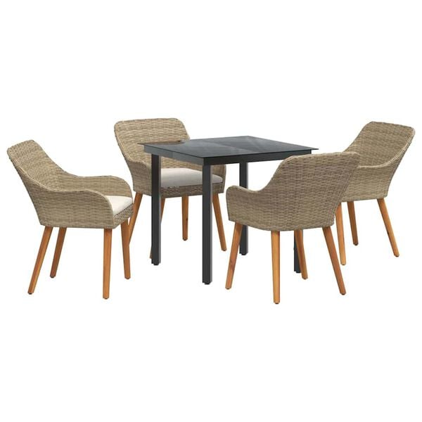 vidaXL Gar&eth;ur bor&eth;sett me&eth; p&uacute;&eth;i 5 pcs Drapplita&eth;ur p&oacute;l&yacute;rattan