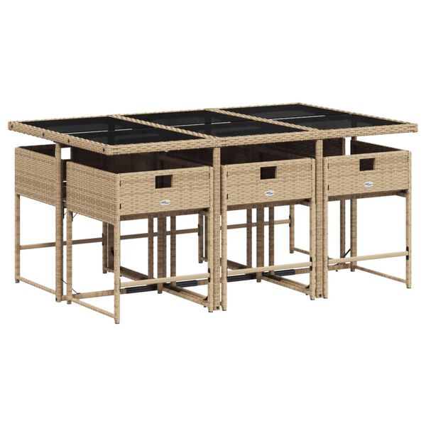 vidaXL 7 Hluta Gar&eth;bor&eth;sett me&eth; Sessum Drapplitu&eth; Blanda P&oacute;l&yacute;rattan