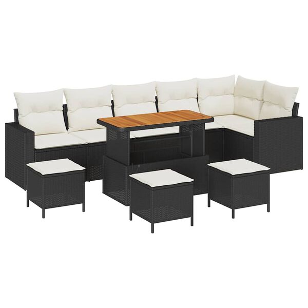 vidaXL Gar&eth;s&oacute;fa sett 10 pcs Svartur p&oacute;l&yacute;rattan