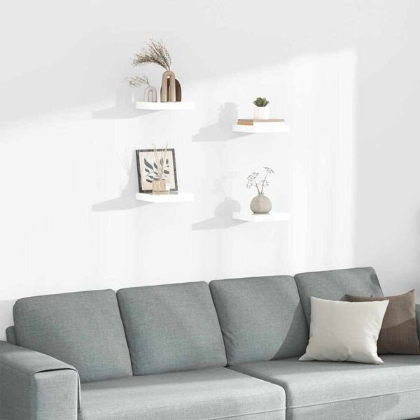 vidaXL Vegghengdar Hillur 4 stk. H&aacute;glans Hv&iacute;tar 23x23,5x3,8 cm MDF