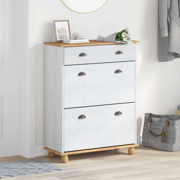 vidaXL Skóknaskápur ASKIM Hvítt 85 x 35 x 108 cm Gegnheil fura