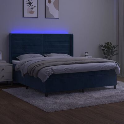 vidaXL Hólfað Springrúm með Dýnu&LED Blátt 160x200 cm Flauel