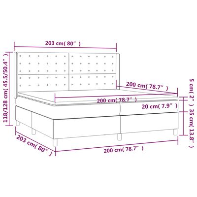 vidaXL Hólfað Springrúm með Dýnu Ljósgrátt 200x200 cm Flauel