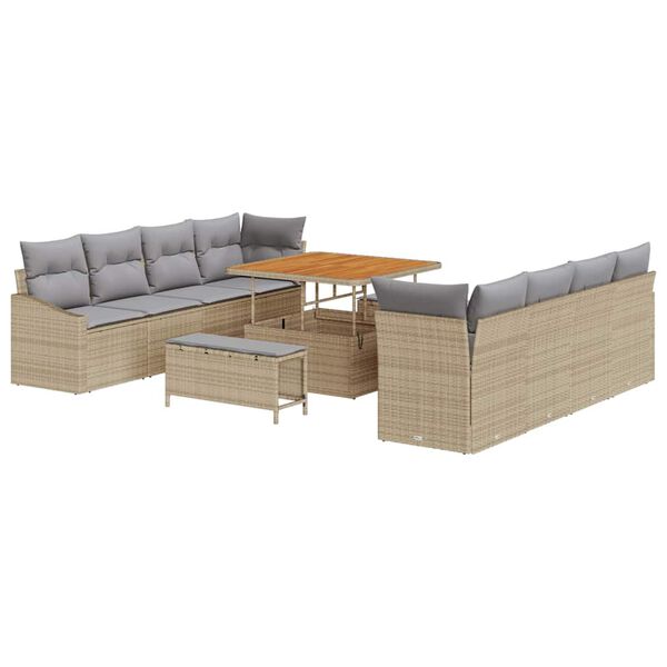 vidaXL Gar&eth;s&oacute;fa sett me&eth; p&uacute;&eth;i 11 pcs Drapplita&eth;ur Poly rattan