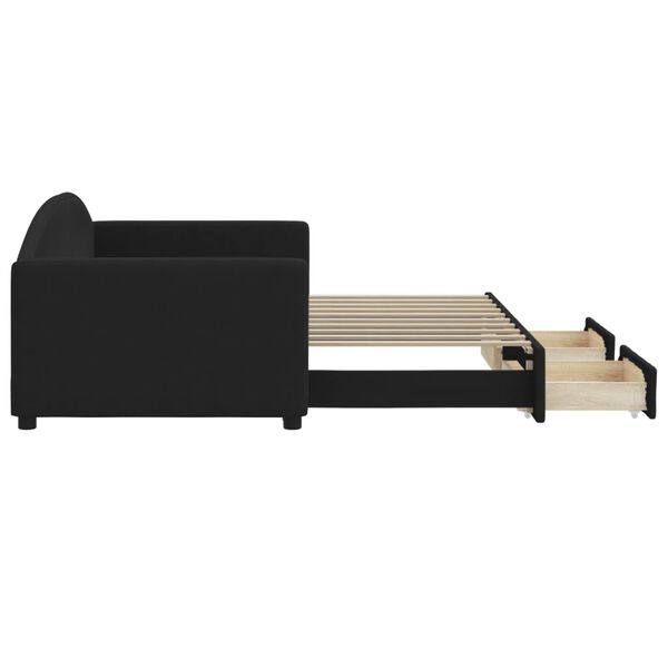 vidaXL Svefnsófi með Hjólaplötu og Skúffum Svartur 90x190 cm Efni