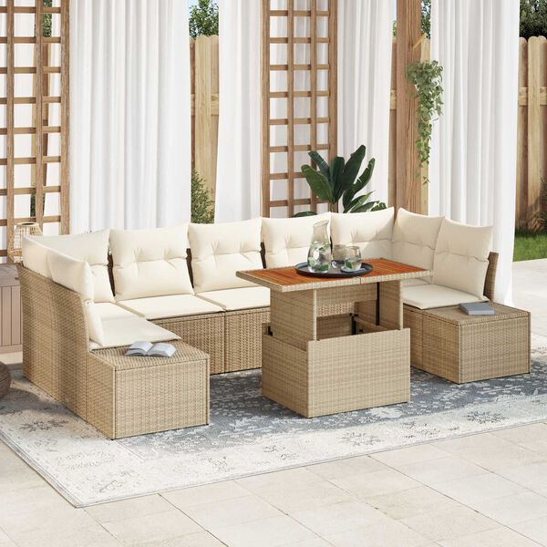vidaXL Garðsófa sett með geymslu 8 pcs Drapplitaður Poly rattan
