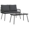 vidaXL Gar&eth;ur bor&eth;sett me&eth; p&uacute;&eth;i 2 pcs Svartur p&oacute;l&yacute;rattan