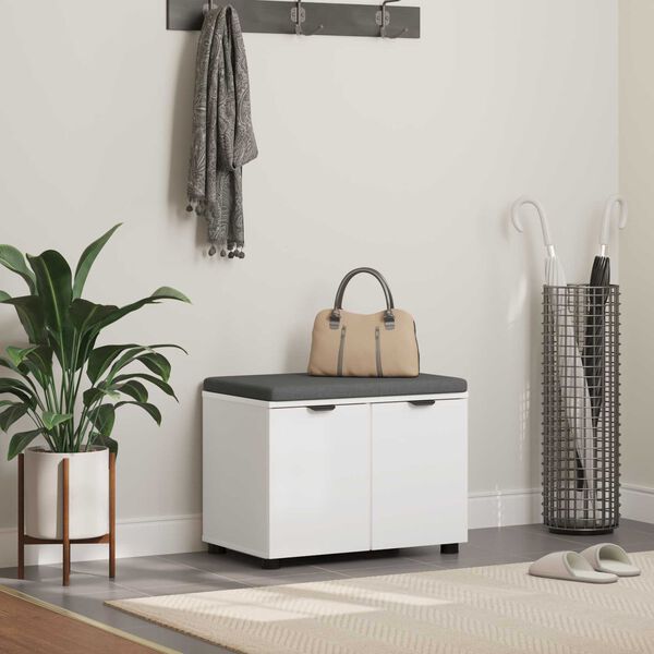 vidaXL Hallarbekk me&eth; p&uacute;&eth;i Hv&iacute;t 60 x 38 x 46 cm Virkur tr&eacute; og d&uacute;kur