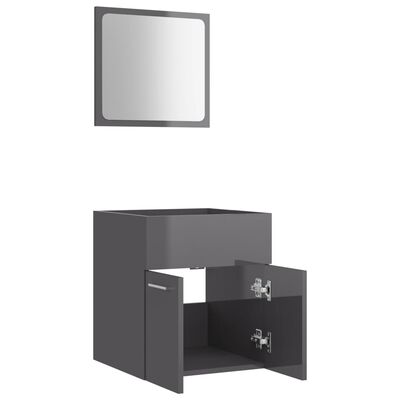 804781 vidaXL 2 Piece Bathroom Furniture Set High Gloss Grey Chipboard