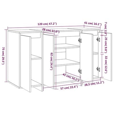 vidaXL Skenkur Sonoma Eik 120x41x75 cm Samsettur Viður