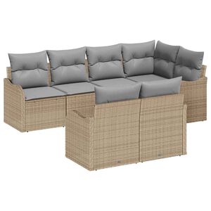 vidaXL Gar&eth;s&oacute;fa sett me&eth; p&uacute;&eth;i 7 pcs Drapplita&eth;ur Poly rattan