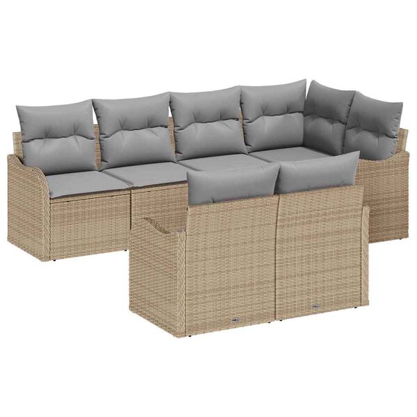 vidaXL Gar&eth;s&oacute;fa sett me&eth; p&uacute;&eth;i 7 pcs Drapplita&eth;ur Poly rattan