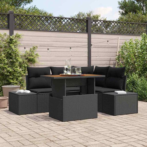 vidaXL Gar&eth;s&oacute;fa sett me&eth; geymslu 5 pcs Svartur Poly rattan