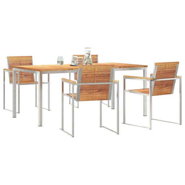 vidaXL Garður borðsett 5 pcs Brúnn Solid teak viður