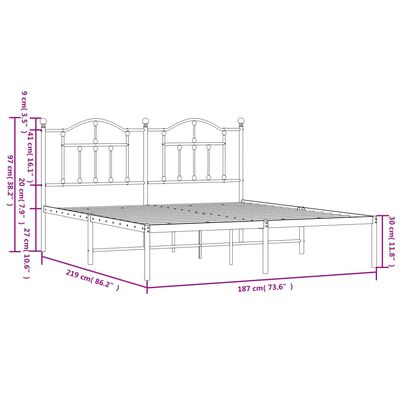 vidaXL Málmrúmgrind með Höfuðgafli Svört 183x213 cm