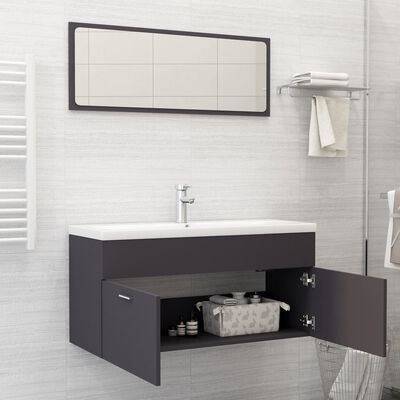 804811 vidaXL 2 Piece Bathroom Furniture Set Grey Chipboard