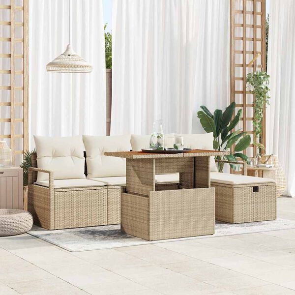 vidaXL Gar&eth;s&oacute;fa sett me&eth; p&uacute;&eth;i 6 pcs Drapplita&eth;ur Poly rattan