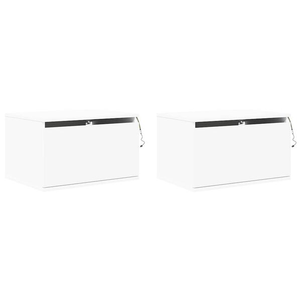 vidaXL Veggfest N&aacute;ttbor&eth; me&eth; LED Lj&oacute;sum 2 stk. Hv&iacute;t