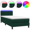 vidaXL H&oacute;lfa&eth; Springr&uacute;m me&eth; D&yacute;nu og LED D&ouml;kkgr&aelig;nt 100x220 cm Flauel