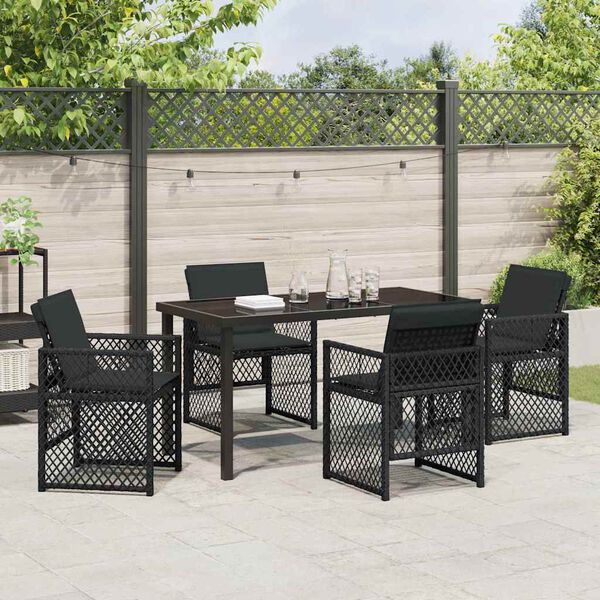 vidaXL Gar&eth;ur bor&eth;sett 5 pcs Svartur p&oacute;l&yacute;rattan