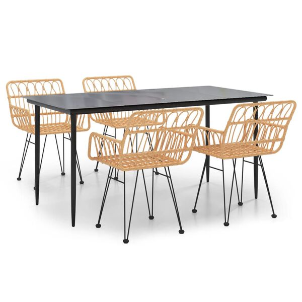 vidaXL 5 Hluta Garðborðstofusett Pólýrattan