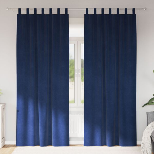 vidaXL Gardínur með gluggatjöldum 2 pcs dark blue 140 x 225 cm Flauel