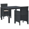 vidaXL Garður borðsett 3 pcs Antrasít Polt rattan
