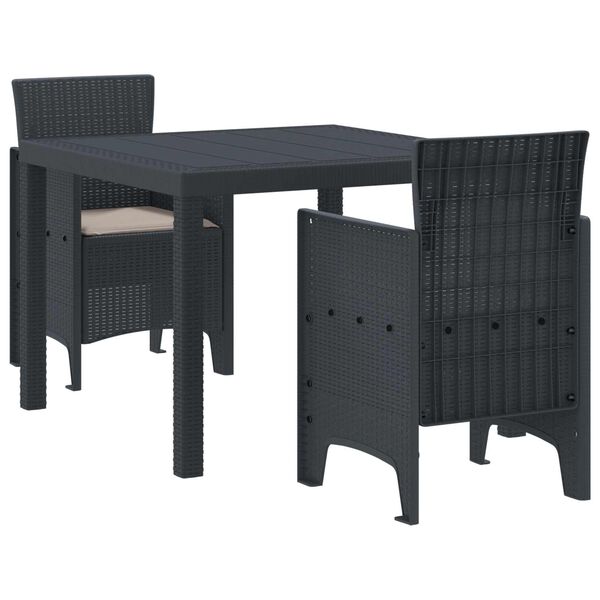 vidaXL Garður borðsett 3 pcs Antrasít Polt rattan