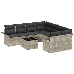 vidaXL Gar&eth;s&oacute;fa sett 9 pcs Lj&oacute;sgr&aacute;r Poly rattan