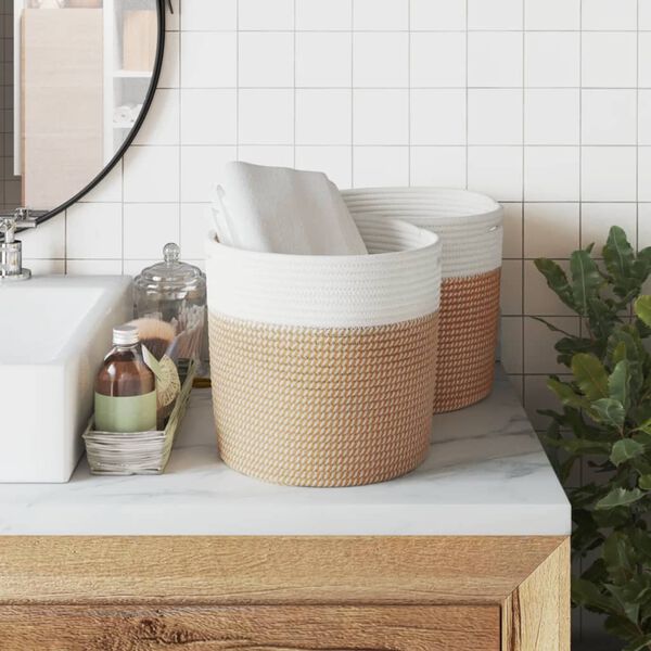 vidaXL Geymslukörfur 2 stk. Brúnar og Hvítar Ø28x28 cm Bómull