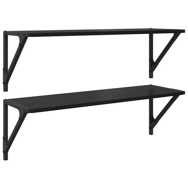 vidaXL Vegghyllur 2 pcs Svartur Eik 80 x 25 x 25,5 cm Samsettur vi&eth;ur