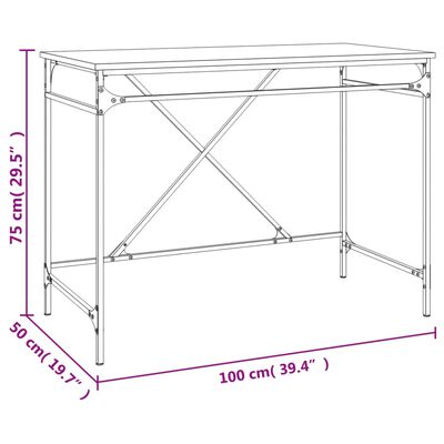 vidaXL Skrifborð Grátt Sonoma 100x50x75 cm Samsettur Viður og Járn