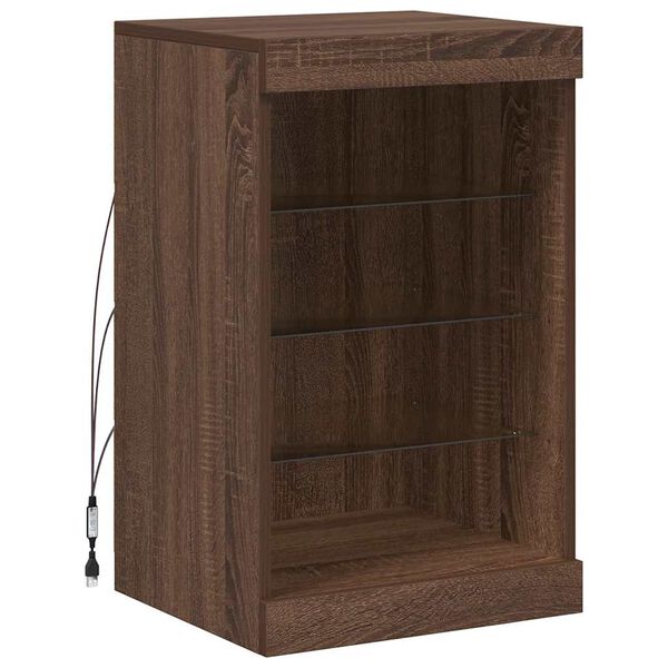 vidaXL Skenkur me&eth; LED Lj&oacute;sum Br&uacute;n Eik 41x37x67 cm