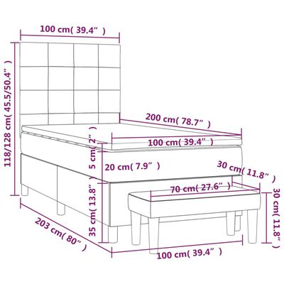 vidaXL Hólfað Springrúm með Dýnu Bleikur 100x200 cm Flauel