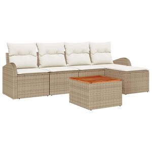 vidaXL Gar&eth;s&oacute;fa sett me&eth; geymslu 6 pcs Beige og krem p&oacute;l&yacute;rattan