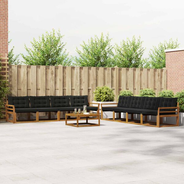 vidaXL &Uacute;ti s&oacute;fasett me&eth; p&uacute;&eth;i 9 pcs N&aacute;tt&uacute;rulegur og svartur