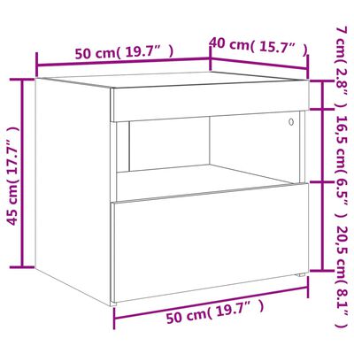 vidaXL Náttborð með LED-Ljósum 2 stk. Hvít 50x40x45 cm