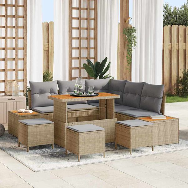 vidaXL Gar&eth;s&oacute;fa sett me&eth; p&uacute;&eth;i 9 pcs Drapplita&eth;ur Poly rattan