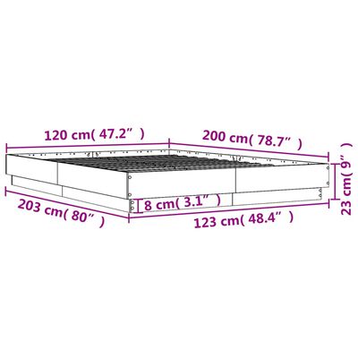 vidaXL Rúmgrind með LED Ljósum Reyklituð Eik 120x200 cm