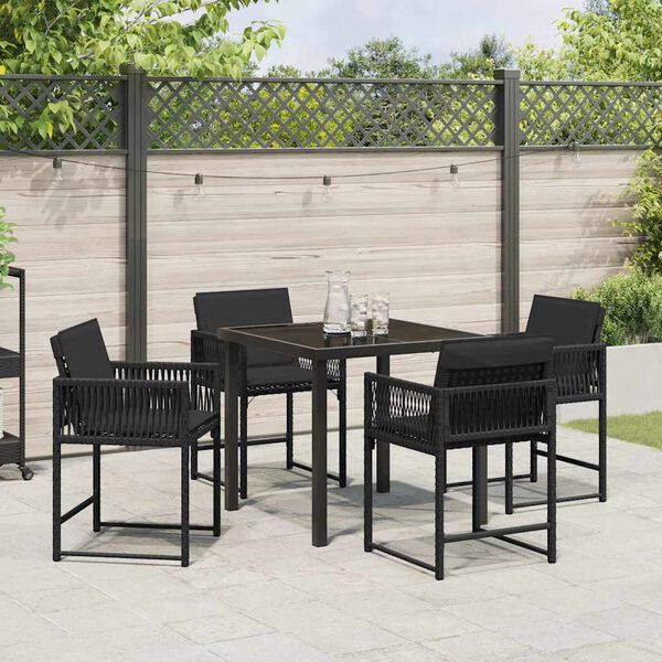 vidaXL Gar&eth;ur bor&eth;sett 5 pcs Svartur p&oacute;l&yacute;rattan