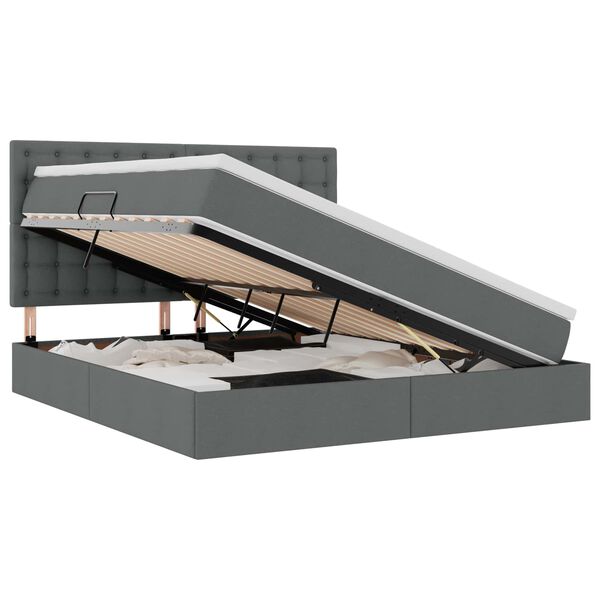 vidaXL R&uacute;m me&eth; geymslur&yacute;mi og LED D&ouml;kk gr&aacute; 160 x 200 cm P&oacute;l&yacute;ester