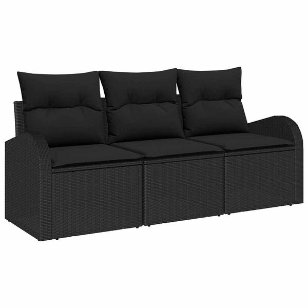 vidaXL Gar&eth;s&oacute;fa sett me&eth; p&uacute;&eth;i 3 pcs Svartur Poly rattan