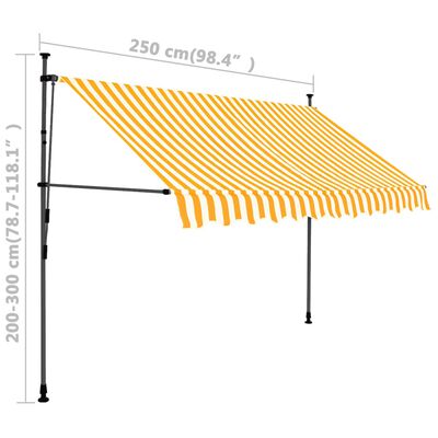 vidaXL Handvirk Útdraganleg Markísa með LED 250cm Hvít og Appelsínugul
