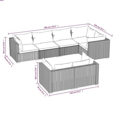 vidaXL 7 Hluta Garðhúsgagnasett með Sessum Pólýrattan Svart