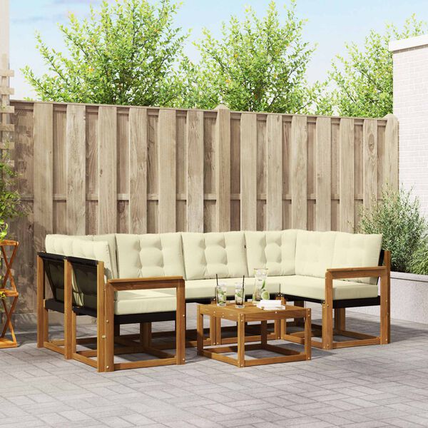 vidaXL &Uacute;ti s&oacute;fasett me&eth; p&uacute;&eth;i 7 pcs N&aacute;tt&uacute;rulegt og Krem