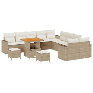 vidaXL Gar&eth;s&oacute;fa sett me&eth; p&uacute;&eth;i 13 pcs Drapplita&eth;ur p&oacute;l&yacute;rattan