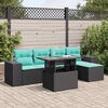 vidaXL 6 stykki gar&eth;s&oacute;fasett me&eth; p&uacute;&eth;um Black Poly Rattan Acacia