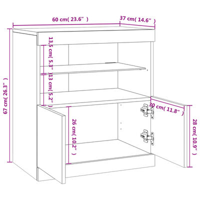 vidaXL Skenkur með LED Ljósum Steypugrár 60x37x67 cm