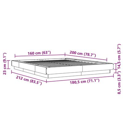 vidaXL Rúmgrind án Dýnu Gráir Sonoma Eik 160x200 cm