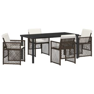 vidaXL Gar&eth;ur bor&eth;sett 5 pcs Br&uacute;nn p&oacute;l&yacute;rattan